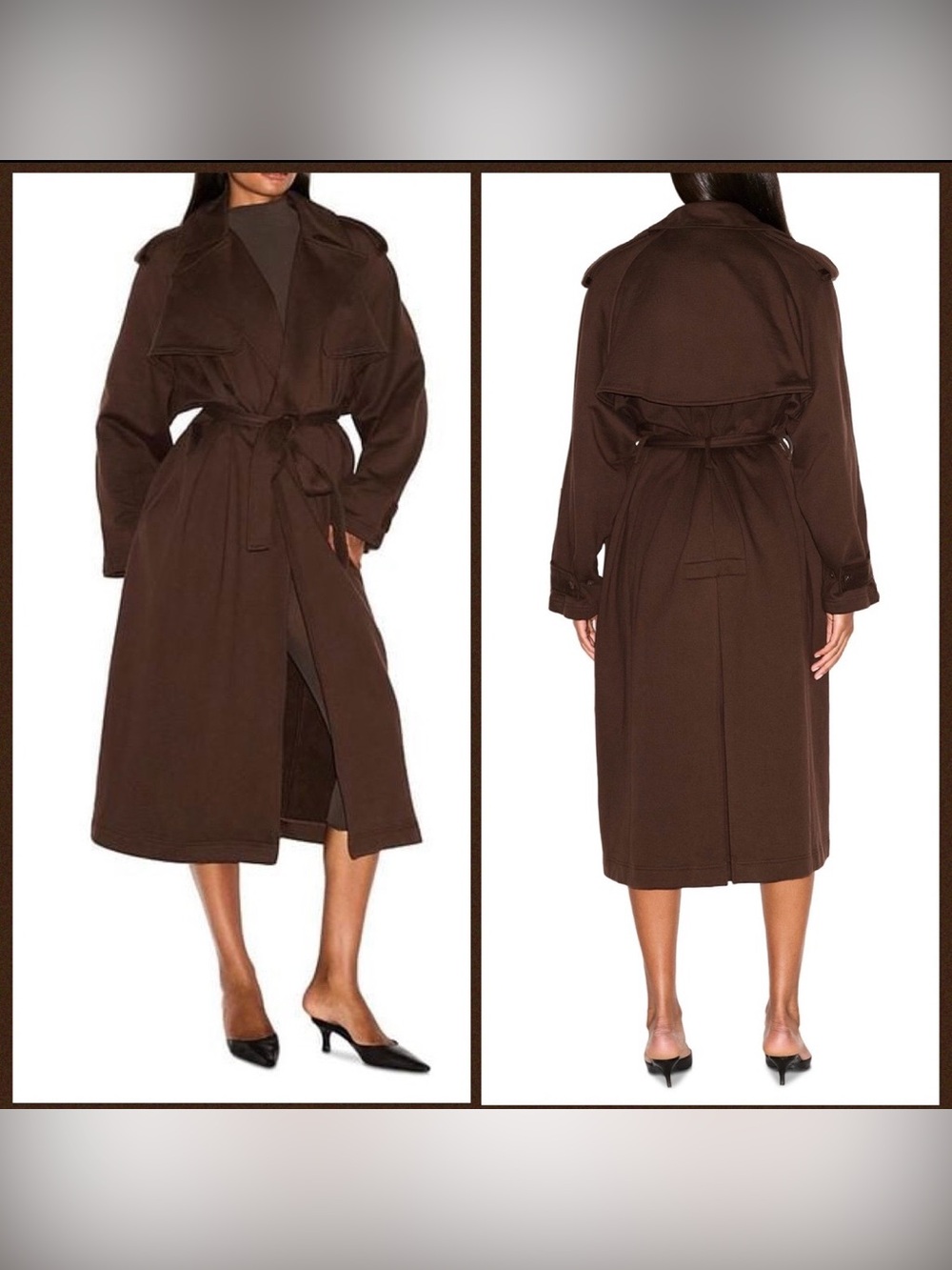 Skims Boyfriend Fleece Trench Coat Espresso New
